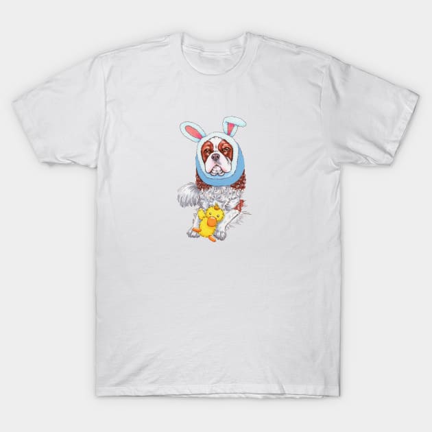 Cavalier King Charles Spaniel - Blenheim wearing a bunny snood T-Shirt by jollyinu